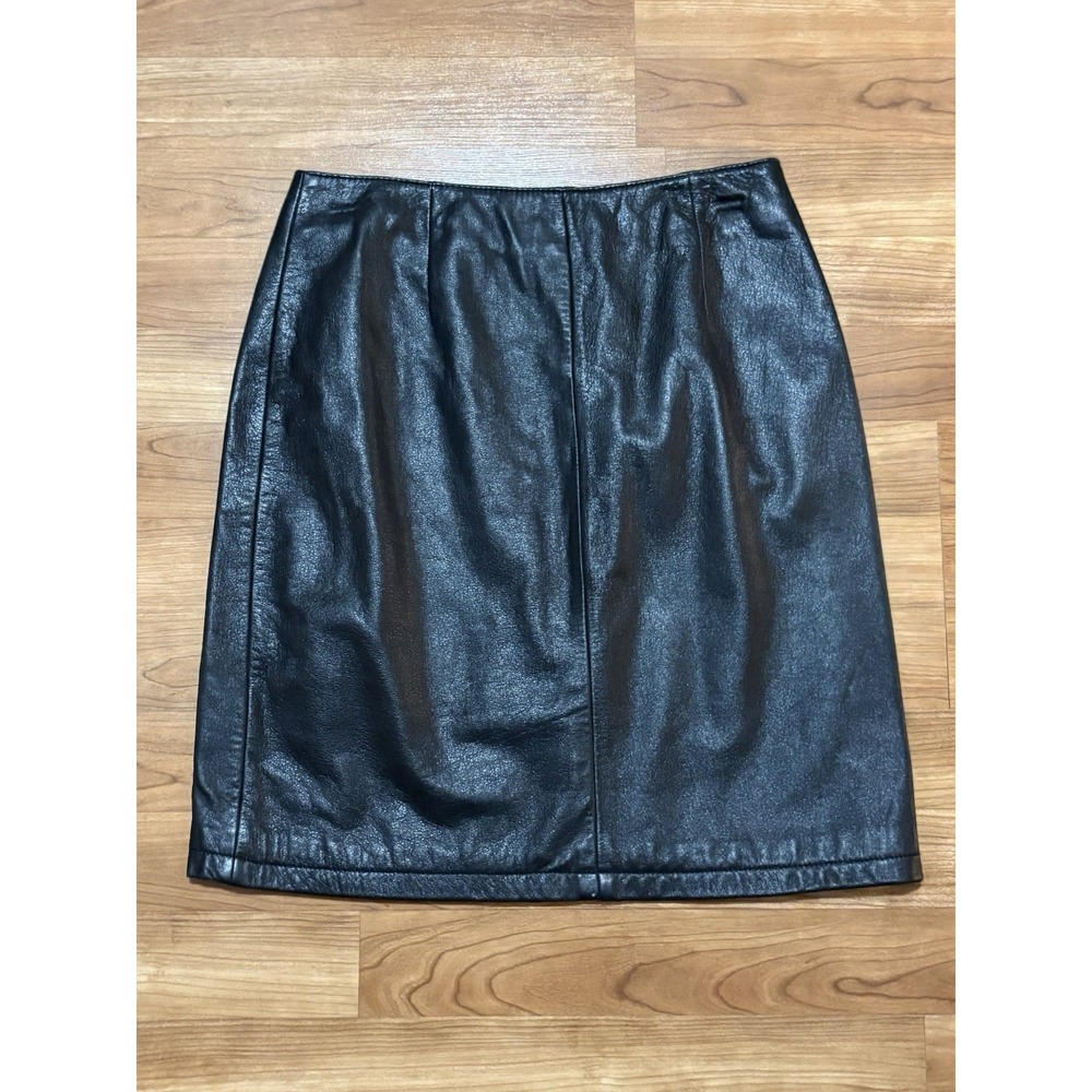 Maxima Wilsons Black Leather Skirt Size 6 Back Slit Straight Biker Grunge FLAW